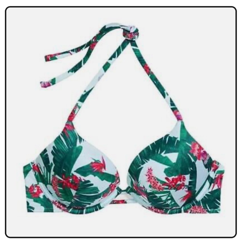 Victoria's Secret Green and Red Floral Bikini Top - Blue Palm